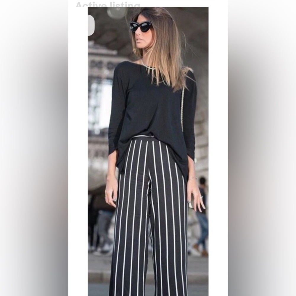 Harve Benard Vertical Black Soft Striped Wide Leg  Pants Small New without tags
